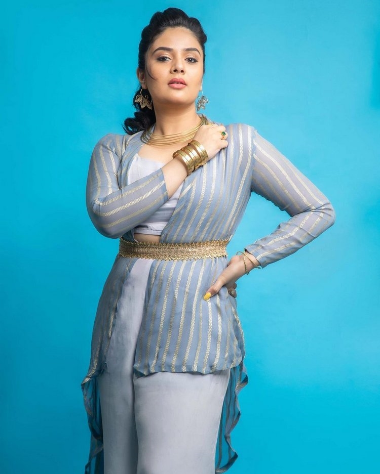 Sreemukhi Hot Photos In Stylish Dress