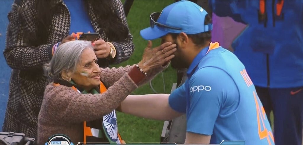 Indian Players With An 87 Year Old Fan After Winning The Match Against Bangladesh