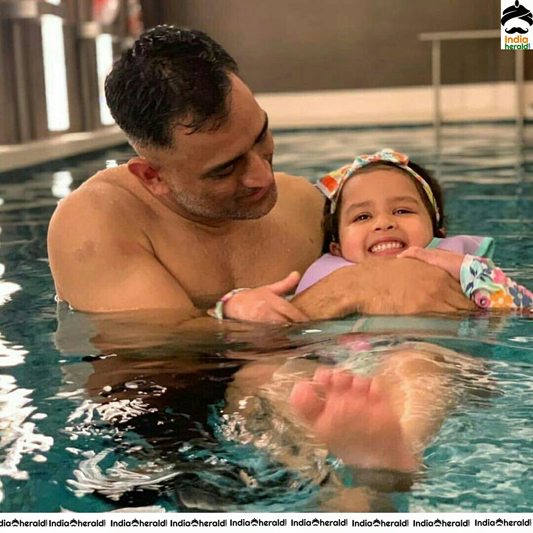 Quality Pool Time For MS Dhoni And Daughter Ziva