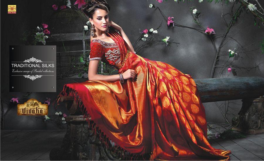 Film Actresses in Traditional Silk Bridal Saree Photos