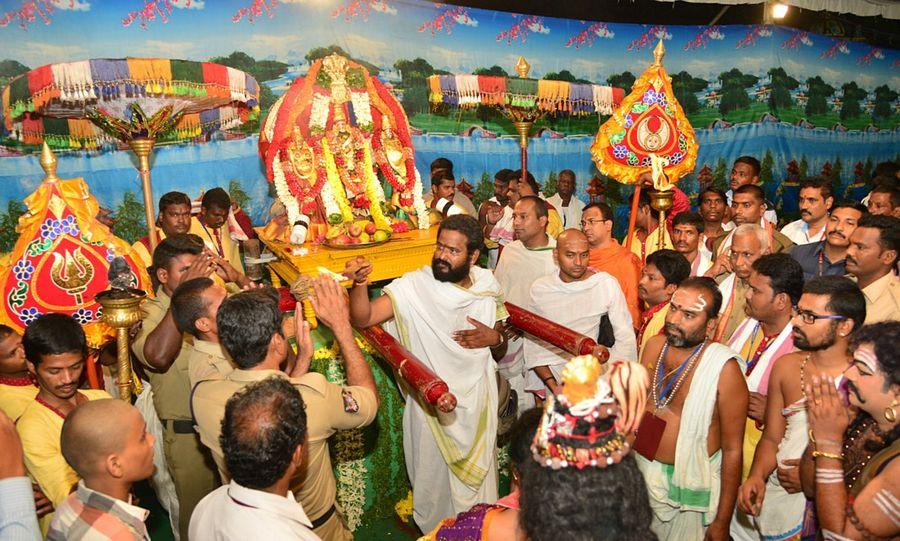 Durga temple decked up for Dasara Photos