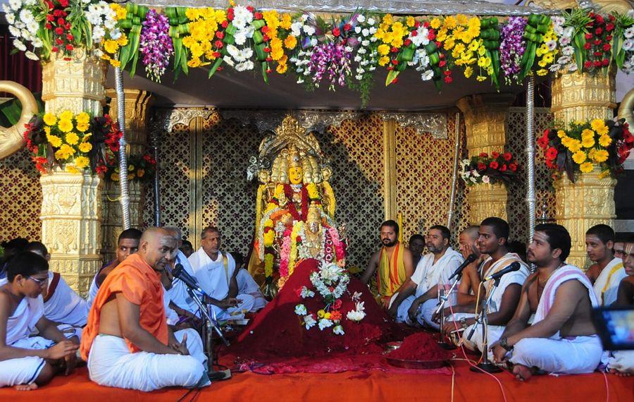 Durga temple decked up for Dasara Photos