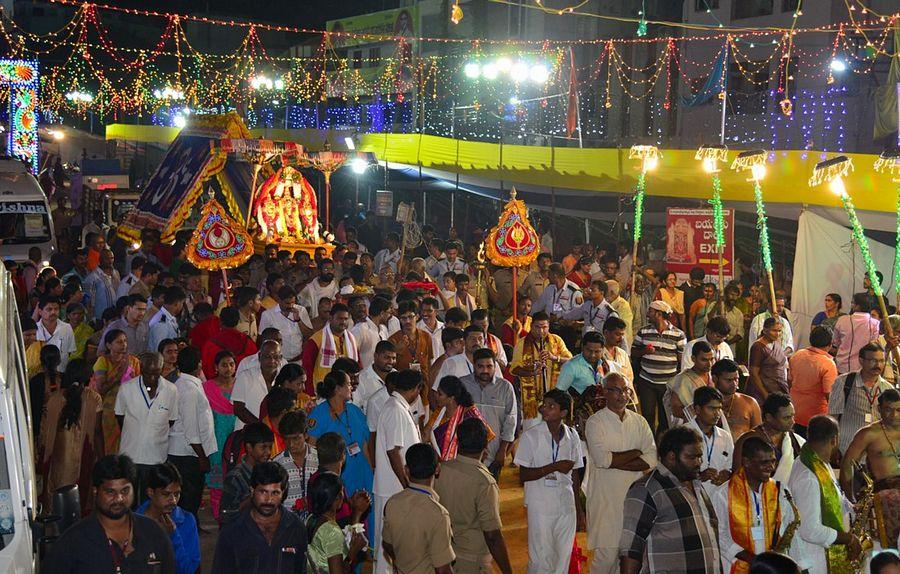 Durga temple decked up for Dasara Photos