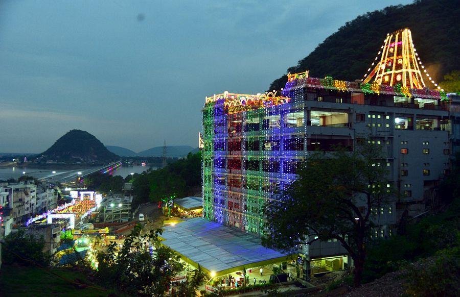 Durga temple decked up for Dasara Photos