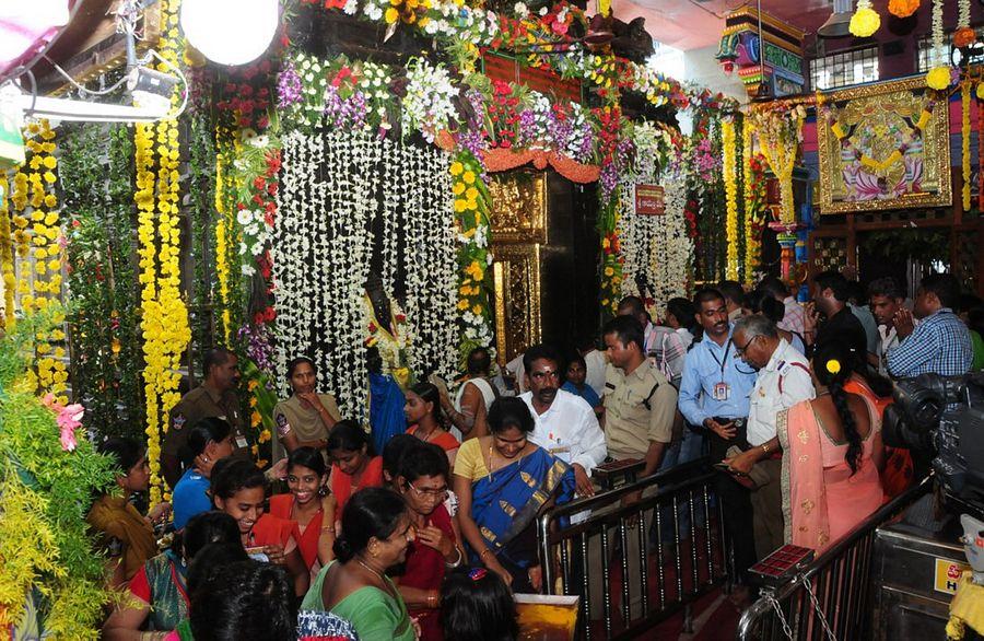 Durga temple decked up for Dasara Photos