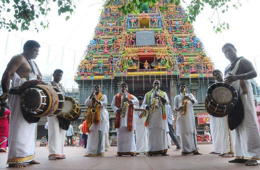 Durga temple decked up for Dasara Photos