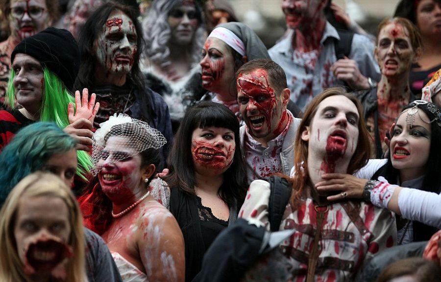Women in zombie costumes take part in the Zombie Walk