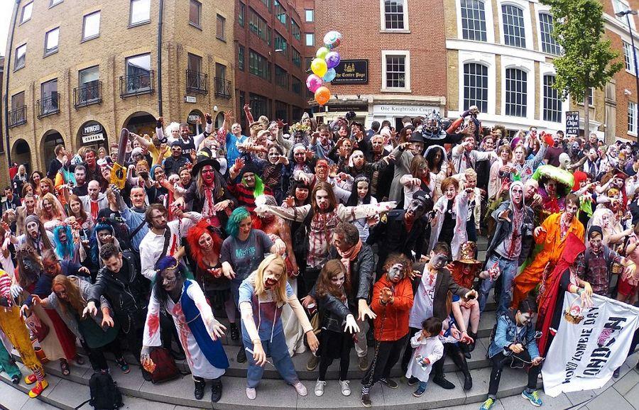 Women in zombie costumes take part in the Zombie Walk