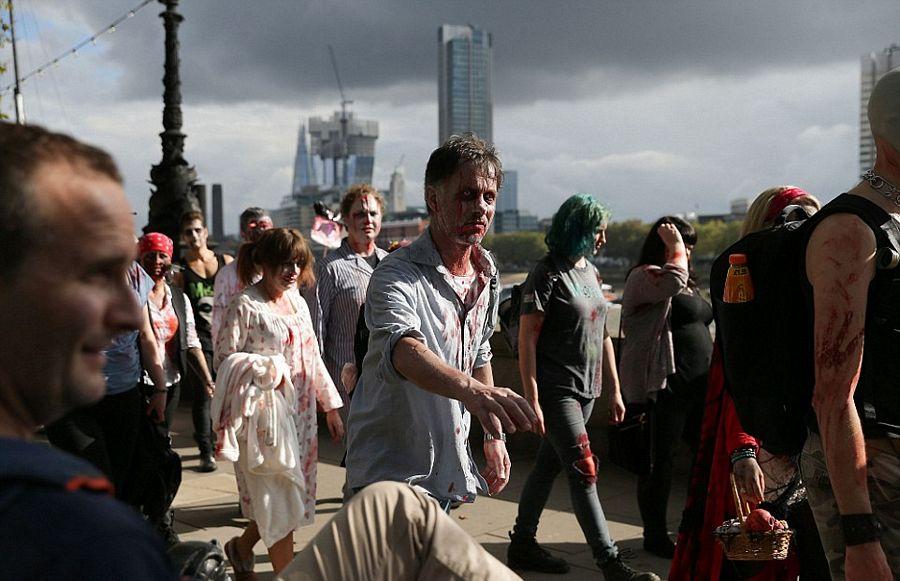 Women in zombie costumes take part in the Zombie Walk