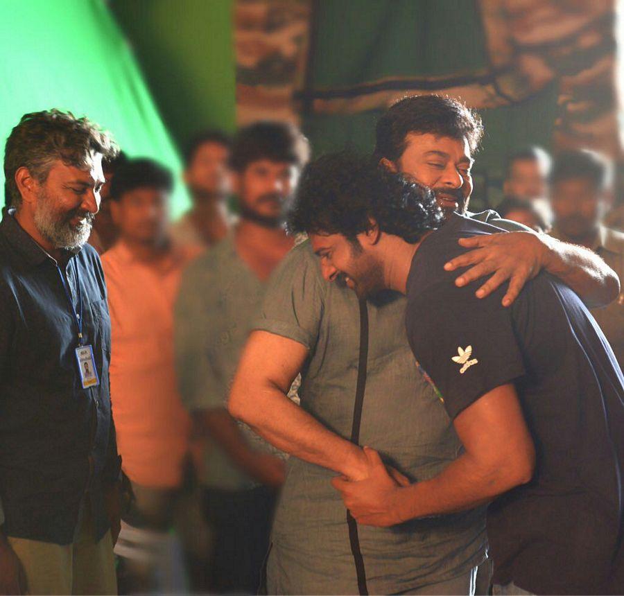 Chiru Meet Prabhas on the sets of Baahubali 2