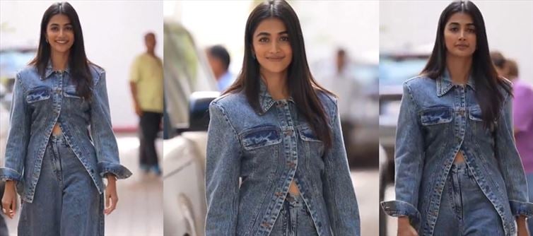 Denim Diva on Fire: Pooja Hegde’s Midriff-Baring Co-ord Look Sizzles at Movie Promotions