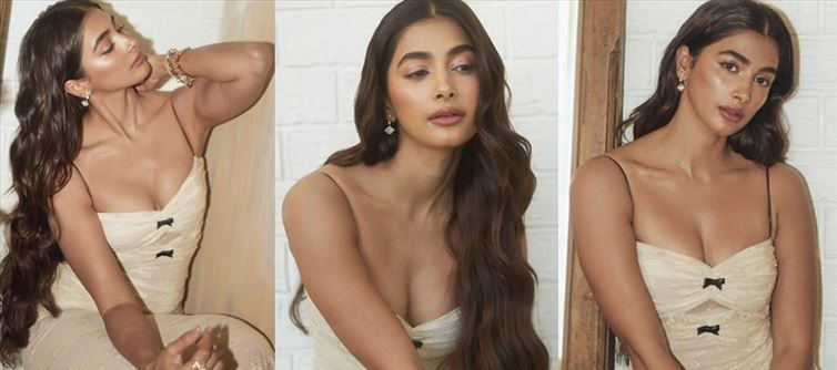 Pooja Hegde is Unstoppable – Sensual Poses and That Deadly Stare in a Skin-Hugging Ivory Gown