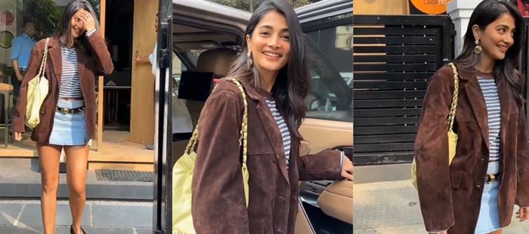Pooja Hegde Turns Bandra Sidewalk into Runway – Suede Blazer & Legs for Days Steal the Show
