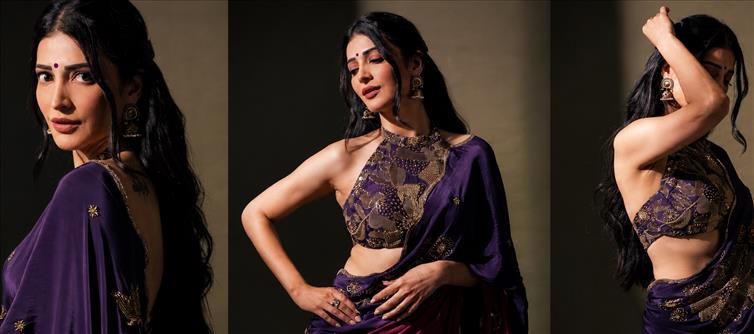 Shruti Haasan Owns the Spotlight in a Regal Purple Saree—Pure Elegance, Pure Fire!