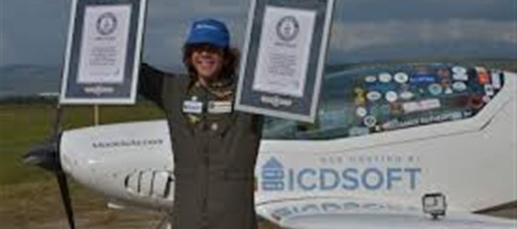 Who is the youngest pilot in the world and what records has she made?