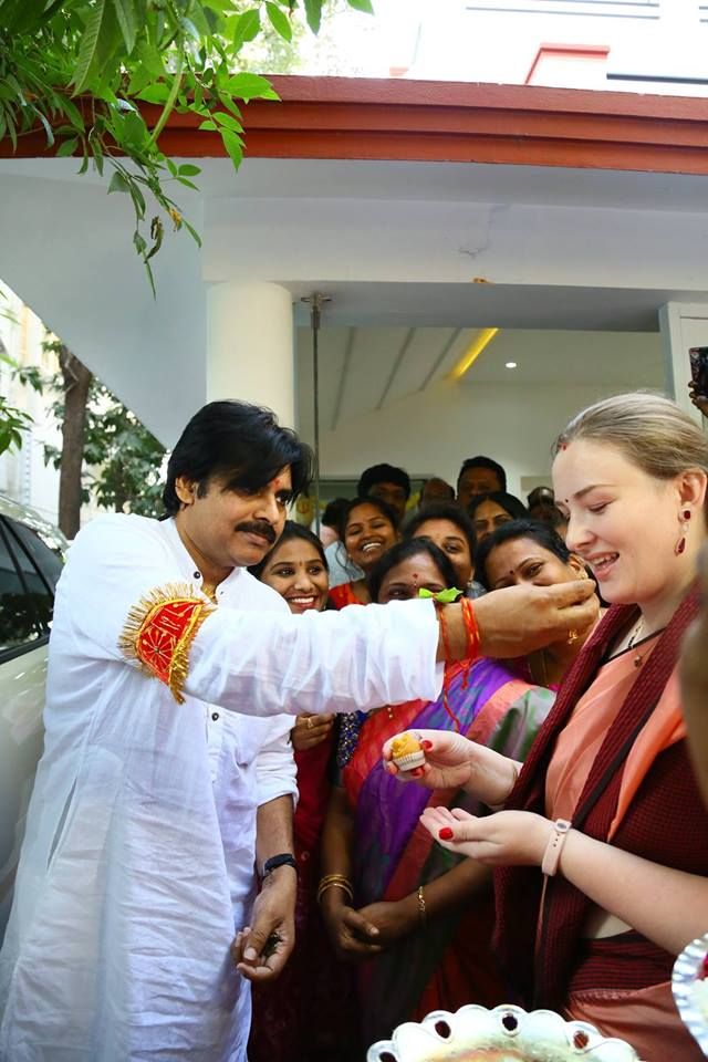 Pawan Kalyan with his wife at Janasena Party Office photos