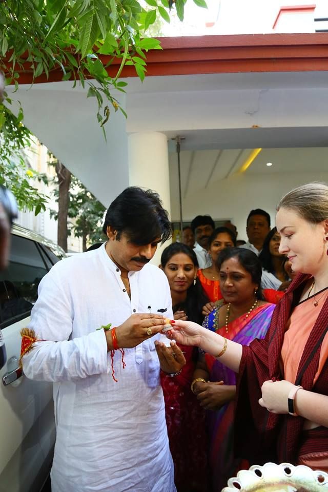 Pawan Kalyan with his wife at Janasena Party Office photos