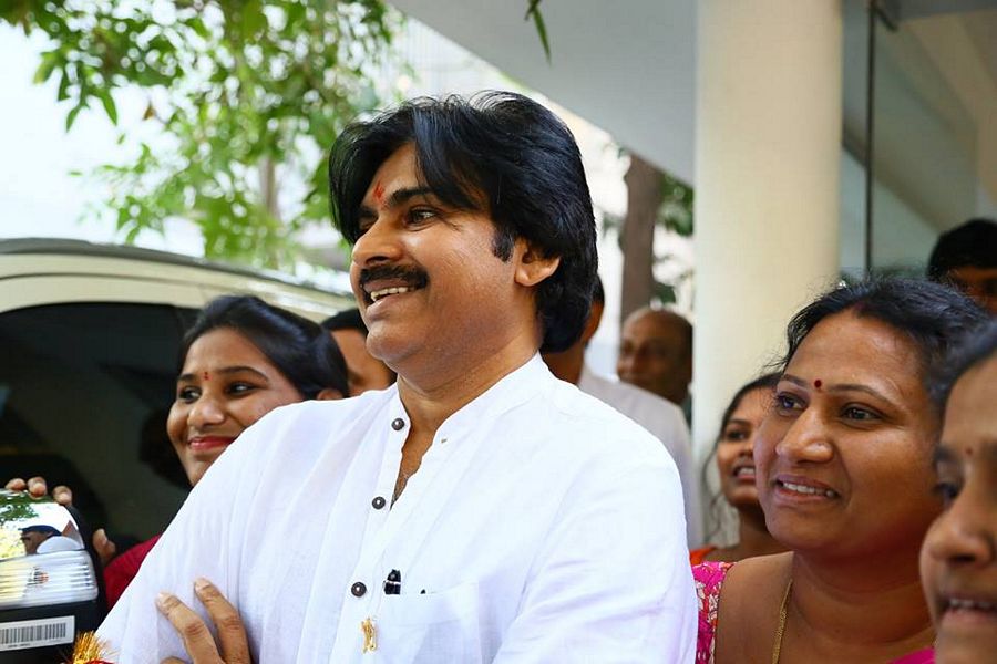 Pawan Kalyan with his wife at Janasena Party Office photos