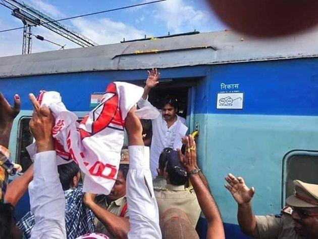 Pawan kalyan Train Journey Photos