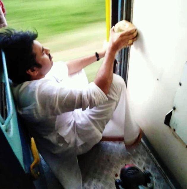 Pawan kalyan Train Journey Photos