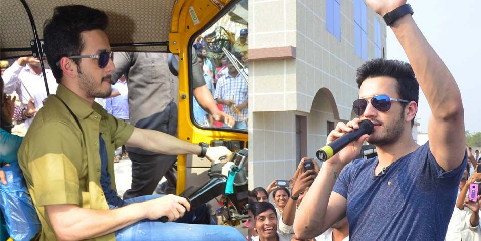 Akhil Akkineni drive a Autorickshaw in Khammam Photos