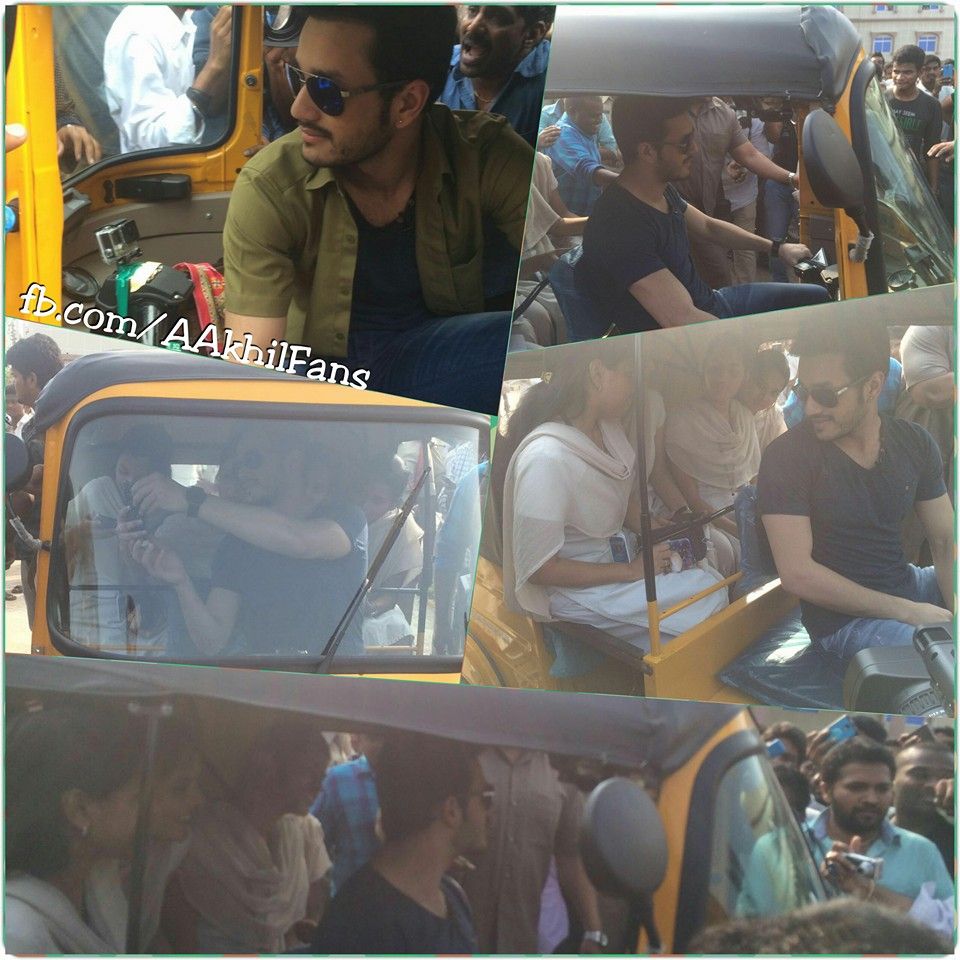 Akhil Akkineni drive a Autorickshaw in Khammam Photos