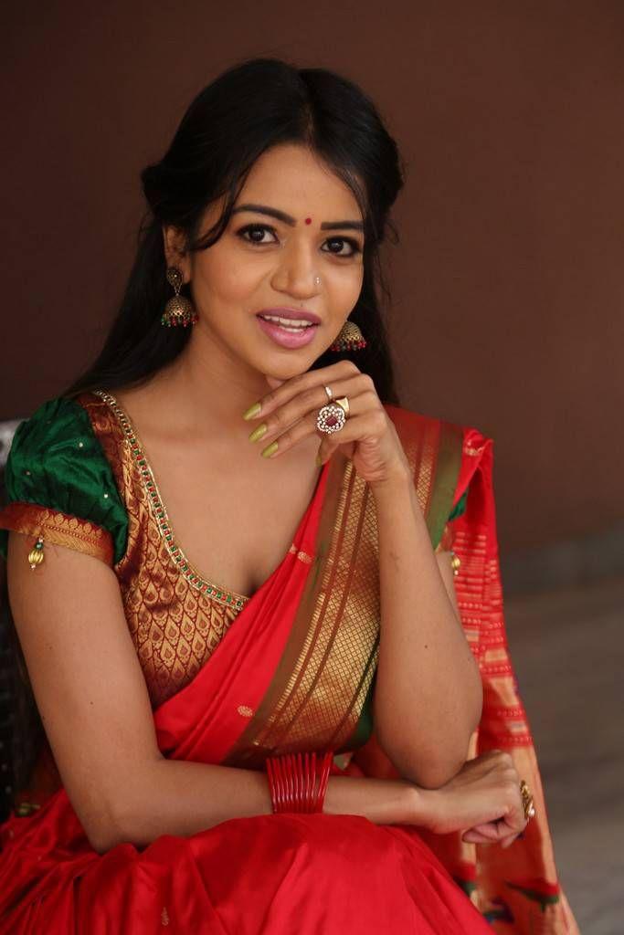 Actress Bhavya Sri Red Colour Saree Photos