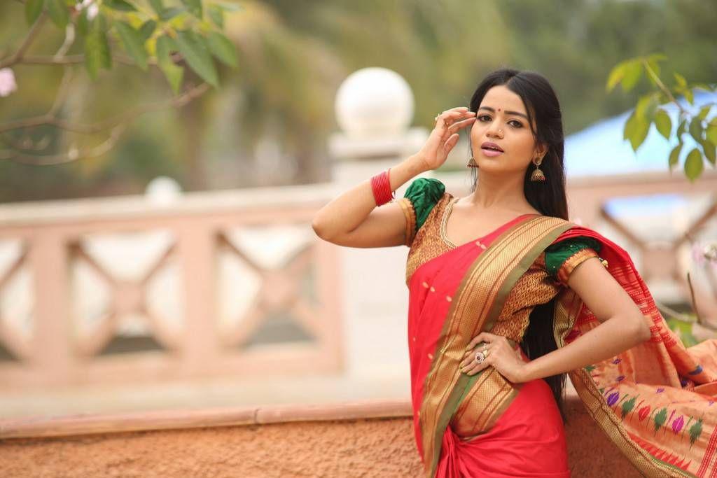 Actress Bhavya Sri Red Colour Saree Photos