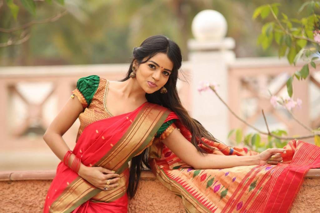 Actress Bhavya Sri Red Colour Saree Photos