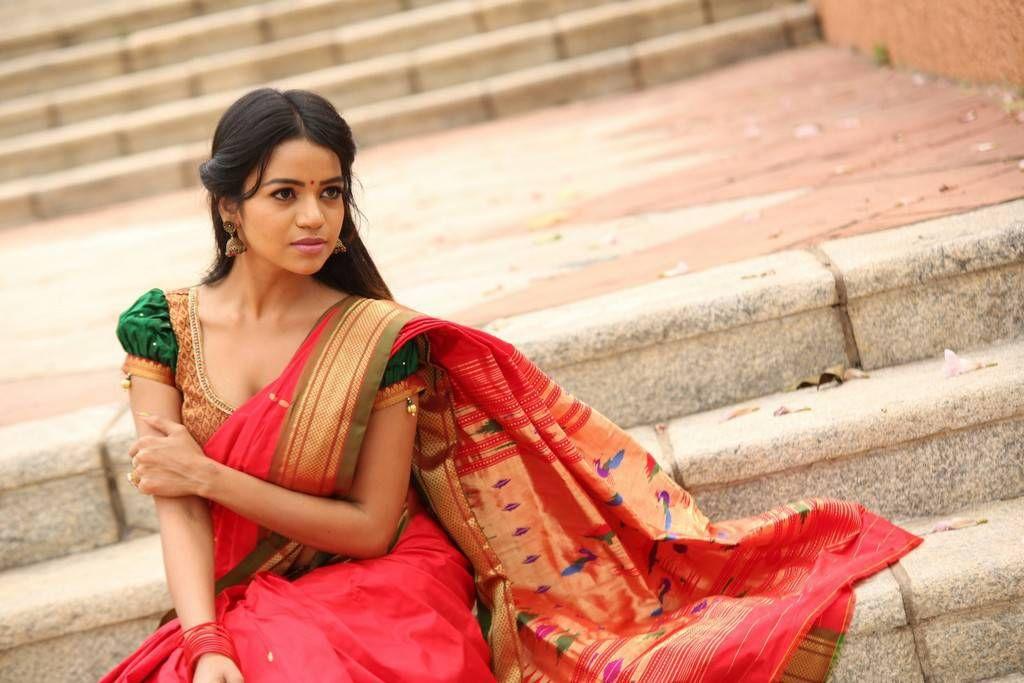 Actress Bhavya Sri Red Colour Saree Photos