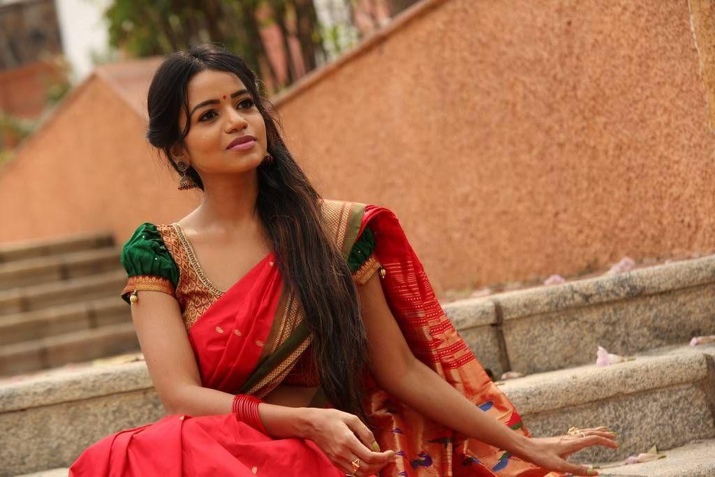 Actress Bhavya Sri Red Colour Saree Photos