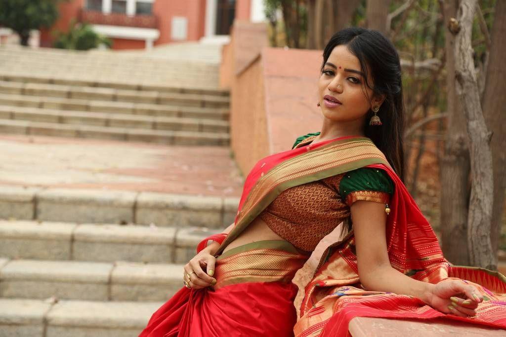 Actress Bhavya Sri Red Colour Saree Photos