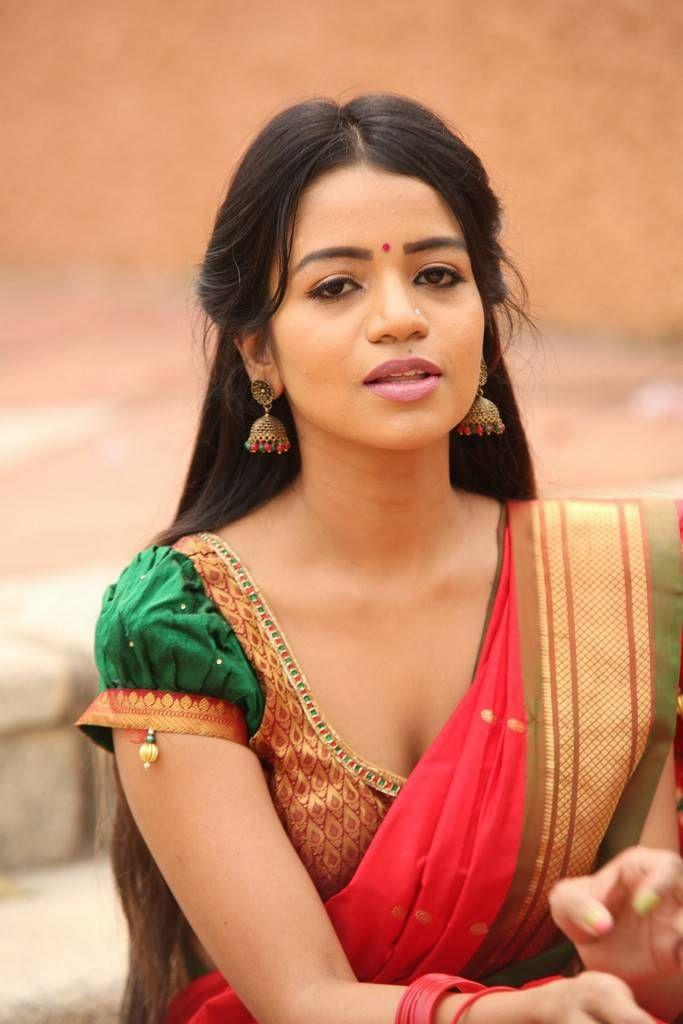 Actress Bhavya Sri Red Colour Saree Photos