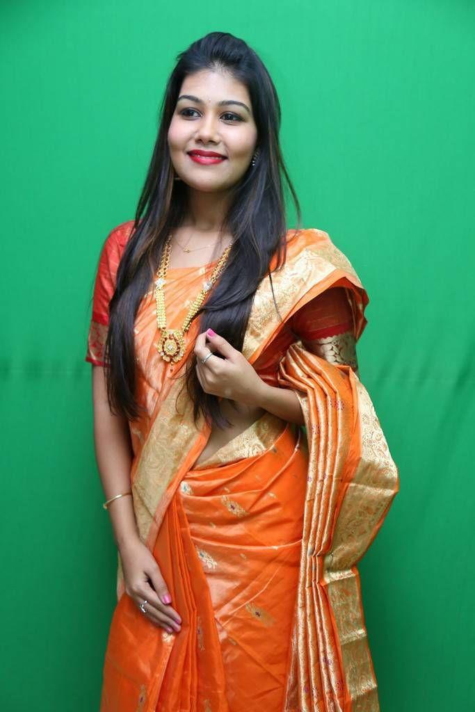 Rachana Smith Photo Shoot Stills In Traditional Orange Saree