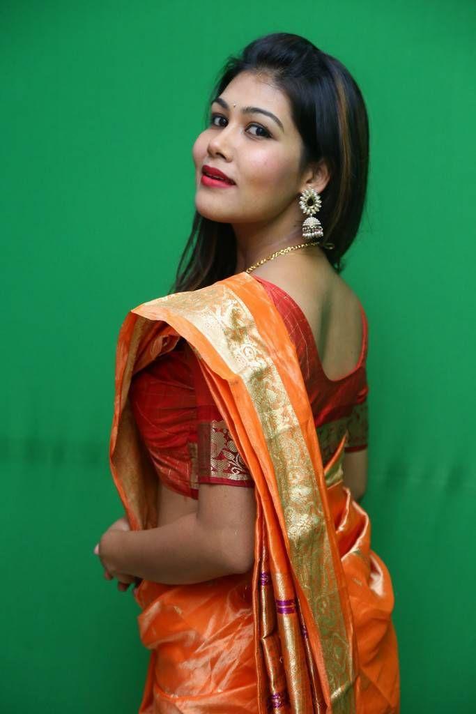 Rachana Smith Photo Shoot Stills In Traditional Orange Saree