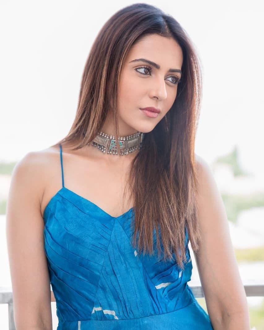 Rakul Preet in Blue during NGK Promotions