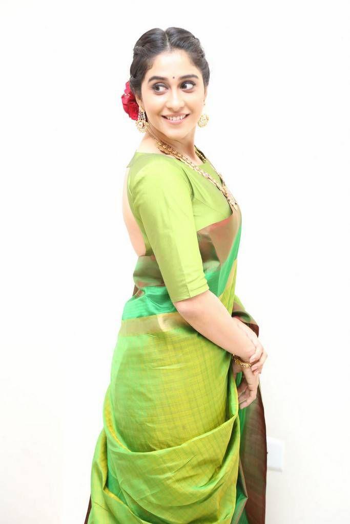 Regina Cassandra Hot Stills In Green Designer Saree