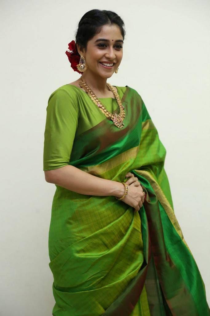 Regina Cassandra Hot Stills In Green Designer Saree