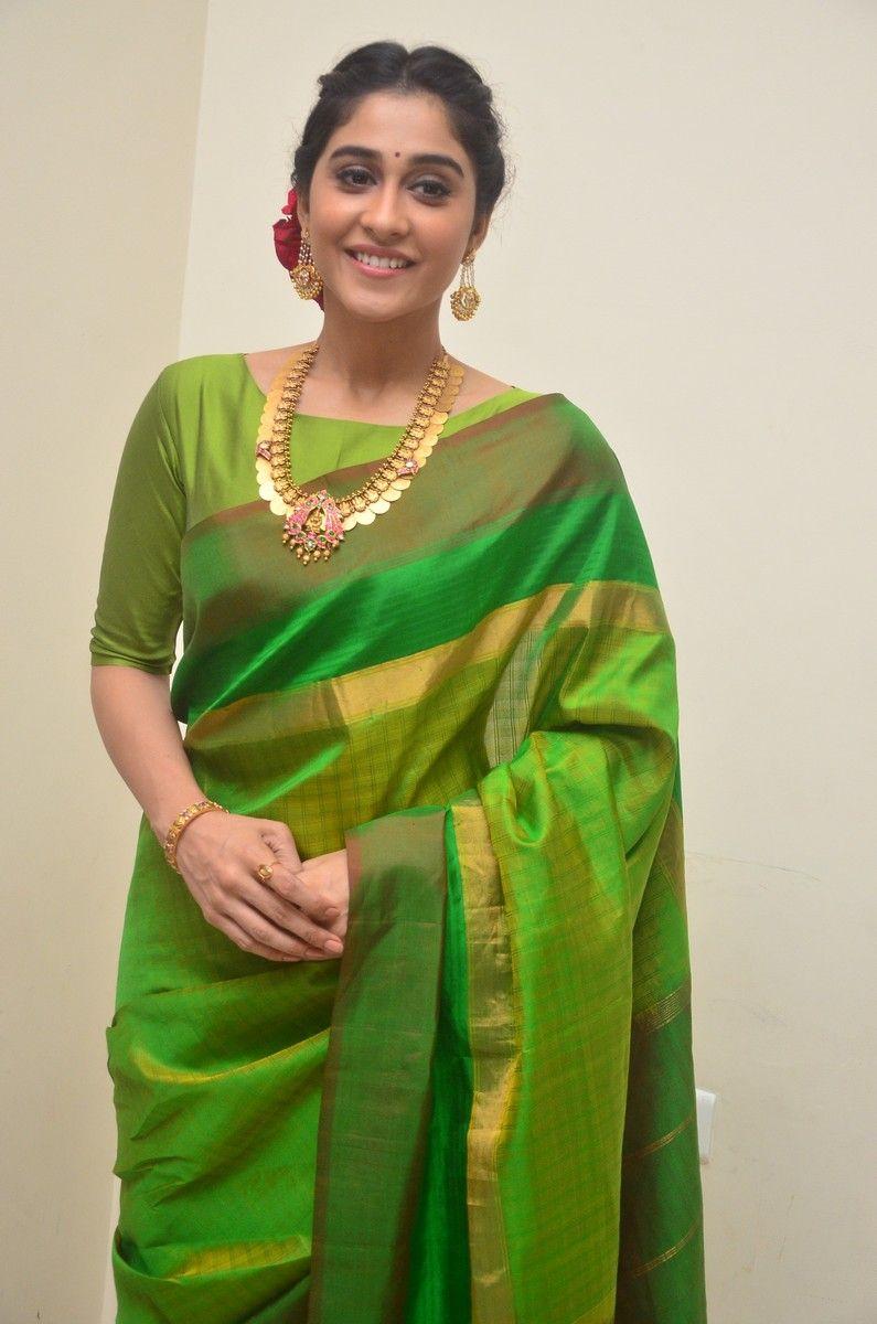 Regina Cassandra Hot Stills In Green Designer Saree