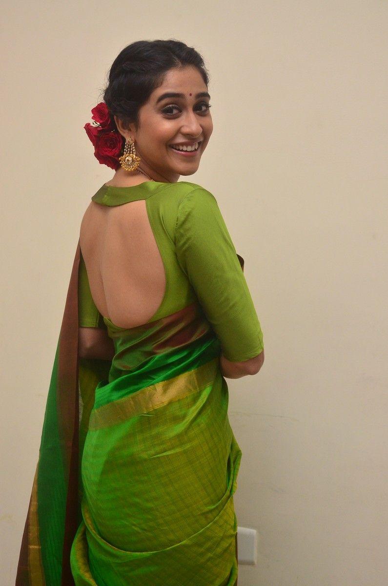 Regina Cassandra Hot Stills In Green Designer Saree