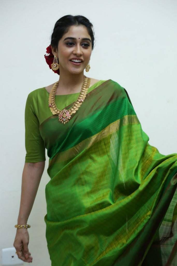 Regina Cassandra Hot Stills In Green Designer Saree