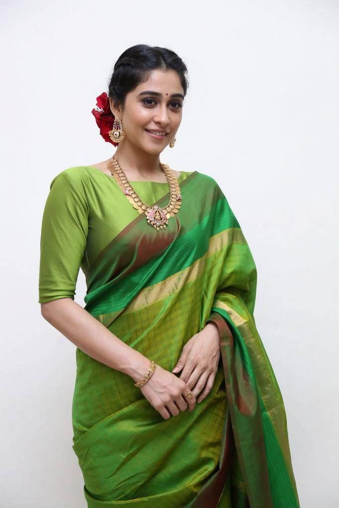 Regina Cassandra Hot Stills In Green Designer Saree