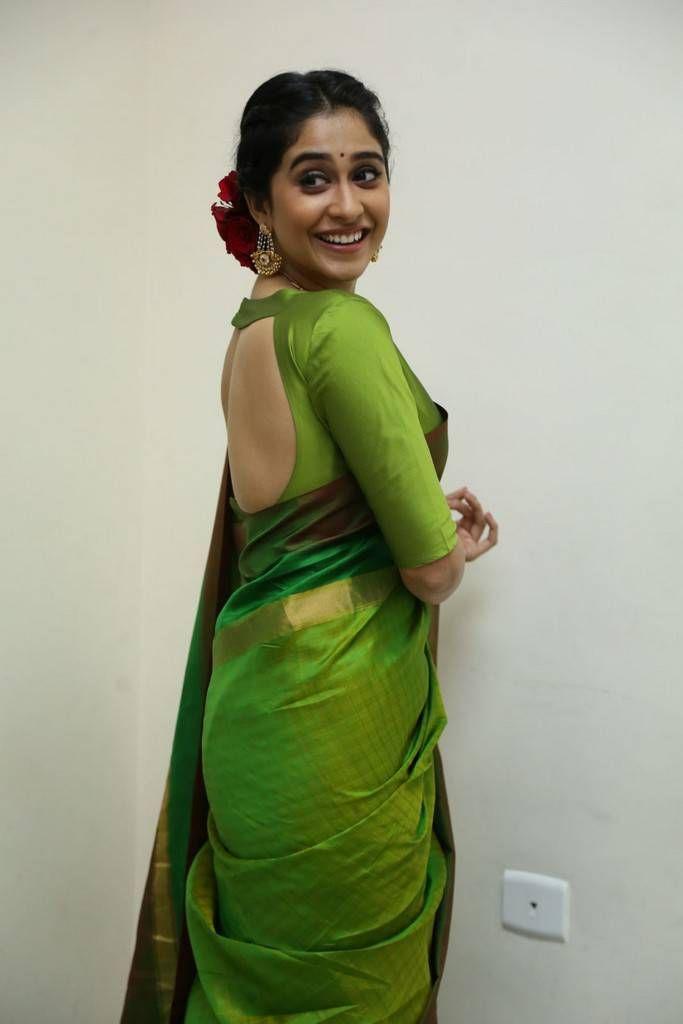 Regina Cassandra Hot Stills In Green Designer Saree