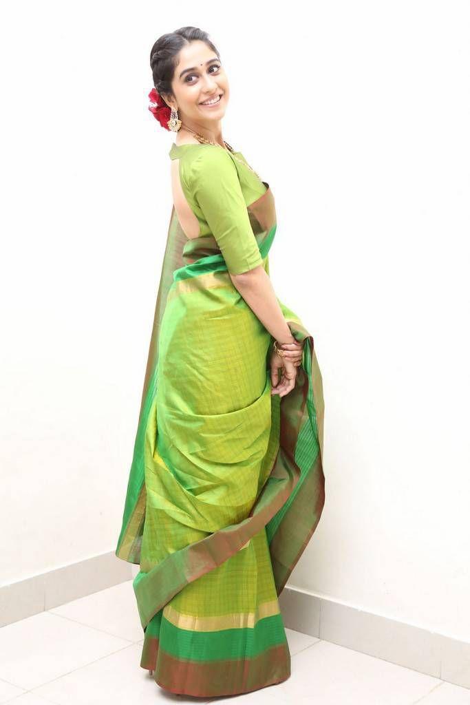 Regina Cassandra Hot Stills In Green Designer Saree