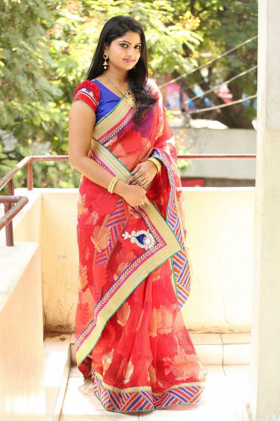 Tv Actress Mounica Latest Photos In Red Saree