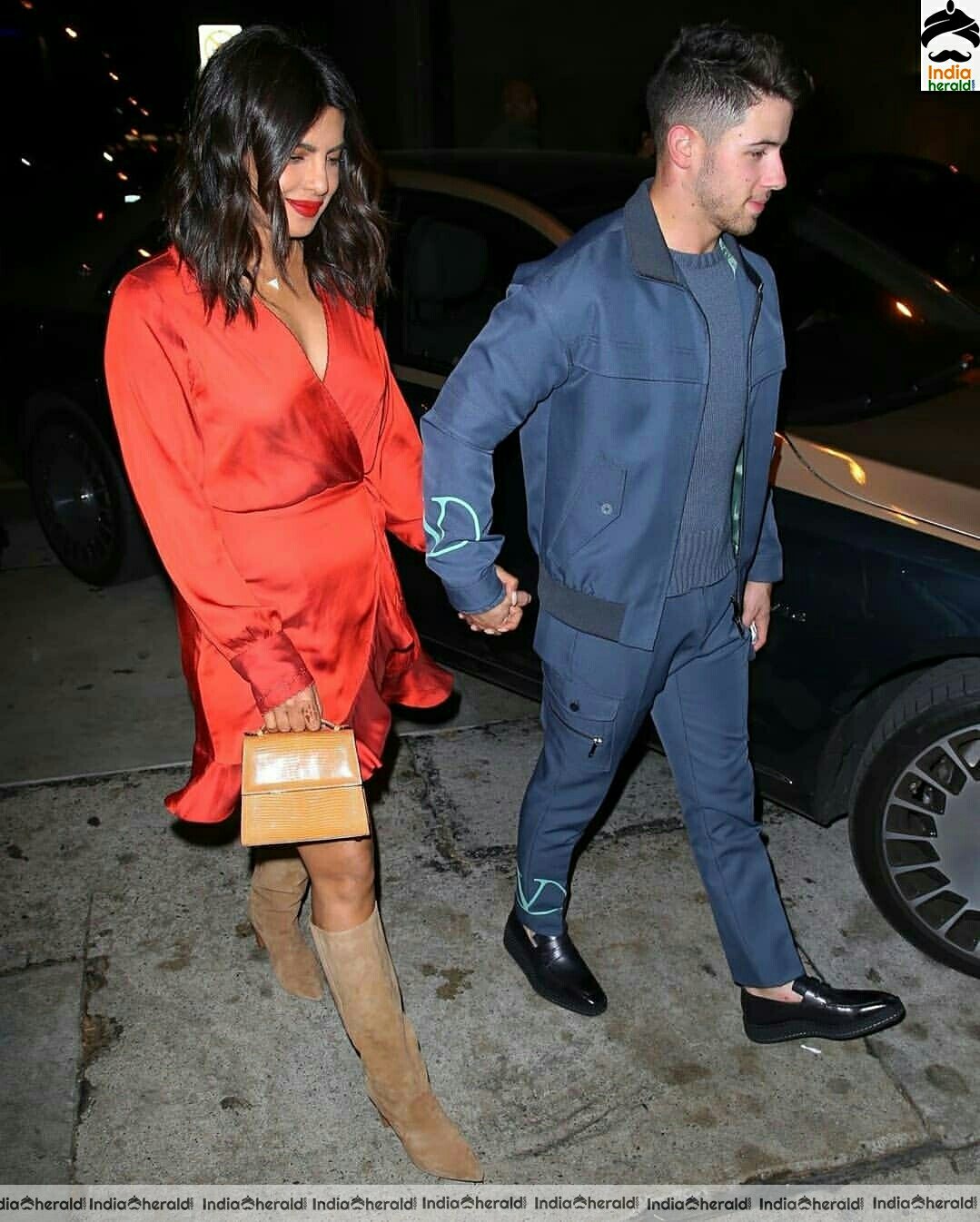 Priyanka chopra Hot In Red Dress With her Husband Nick Jonas