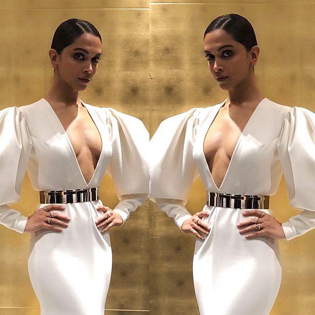 Deepika Padukone Hot In Deep Neckline Dress At Hello Hall Of Fame Awards 2018