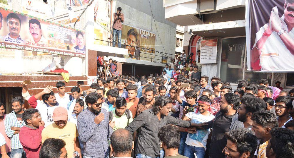 Agnyaathavaasi Fans Hungama at Sandhya 70mm & Prasads Multiplex