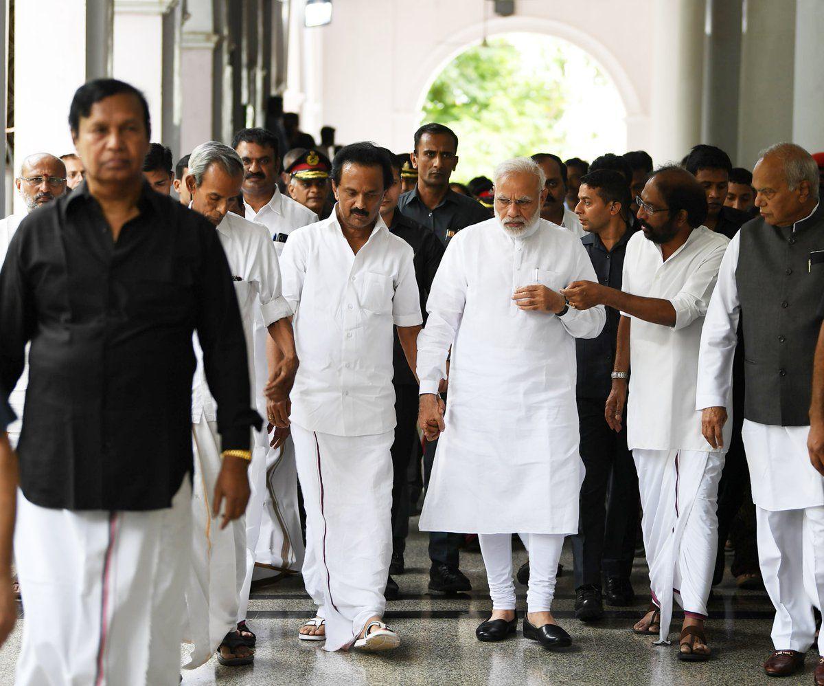 Prime Minister Narendra Modi paid tribute to DMK chief M Karunanidhi