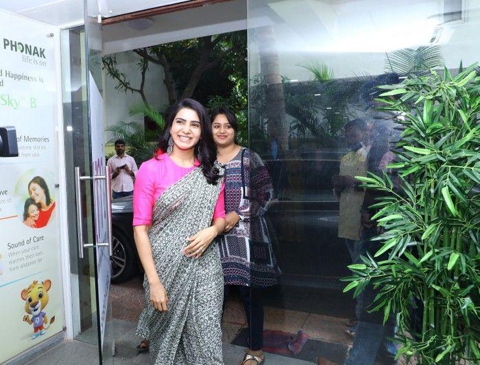 Samantha at an event for hearing-impaired kids